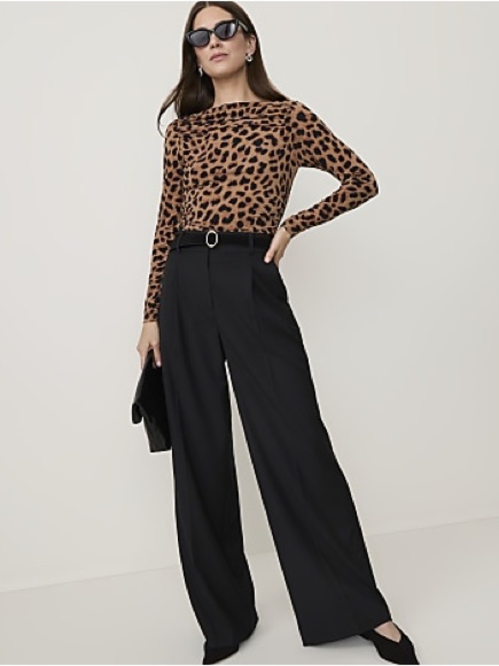 Ann Taylor Pleated Wide Leg Black Pants 8